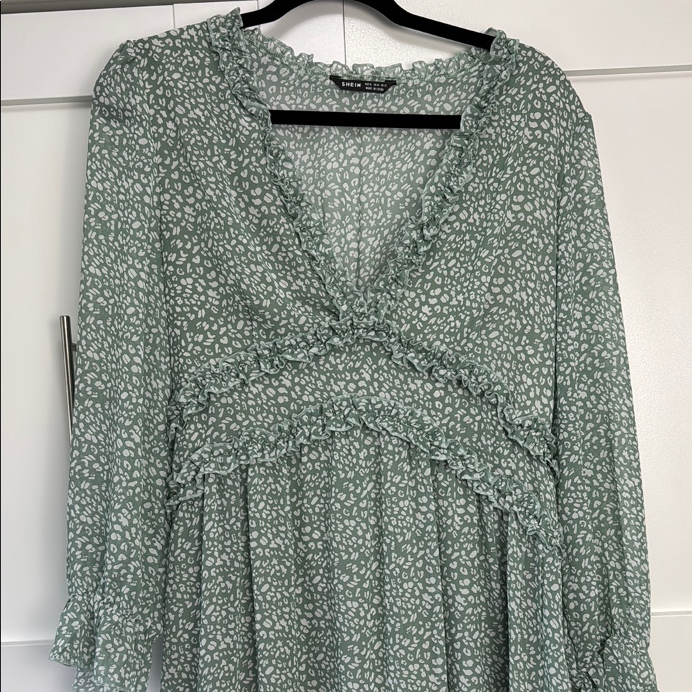Green Floral Long Sleeve Dress